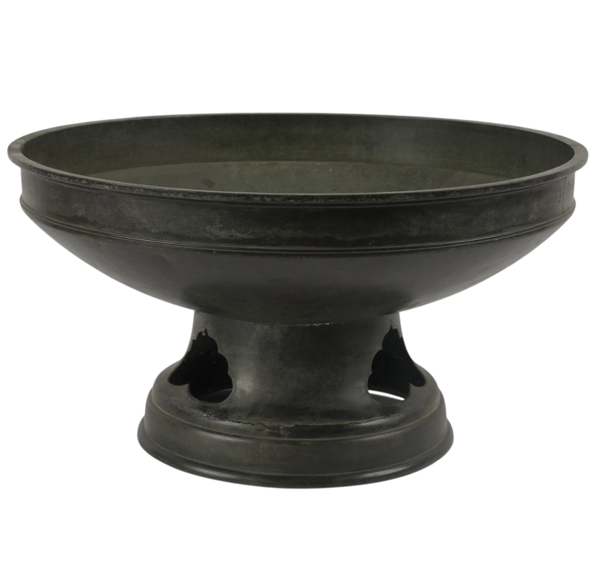 An Asian Bronze Flower Center with a Dark Brown Patina