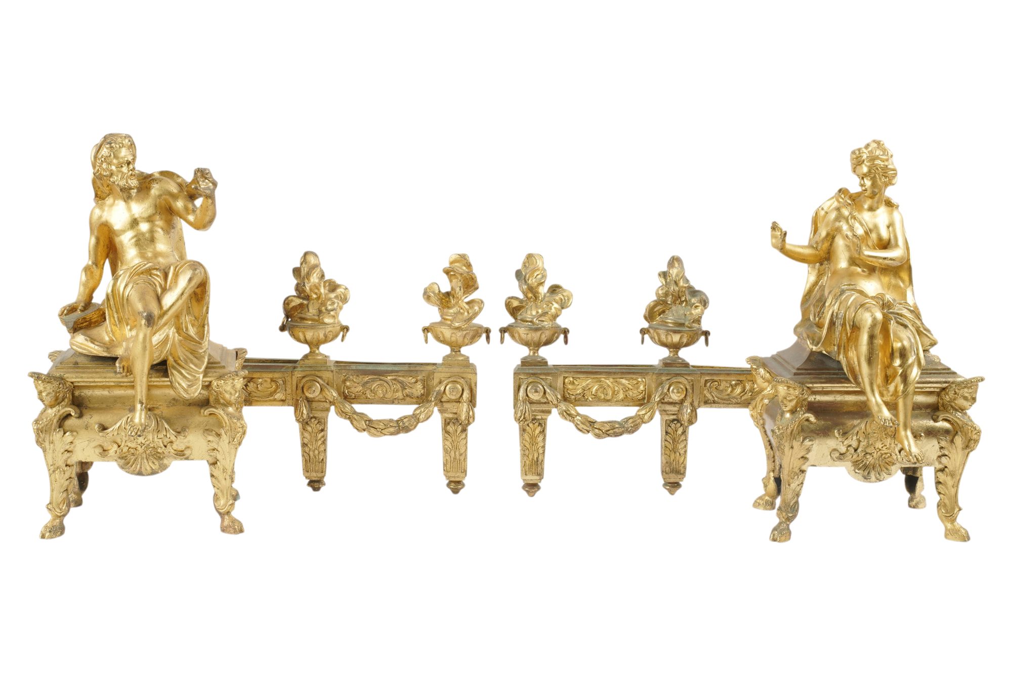 A Pair of French Gilt Bronze Chenets