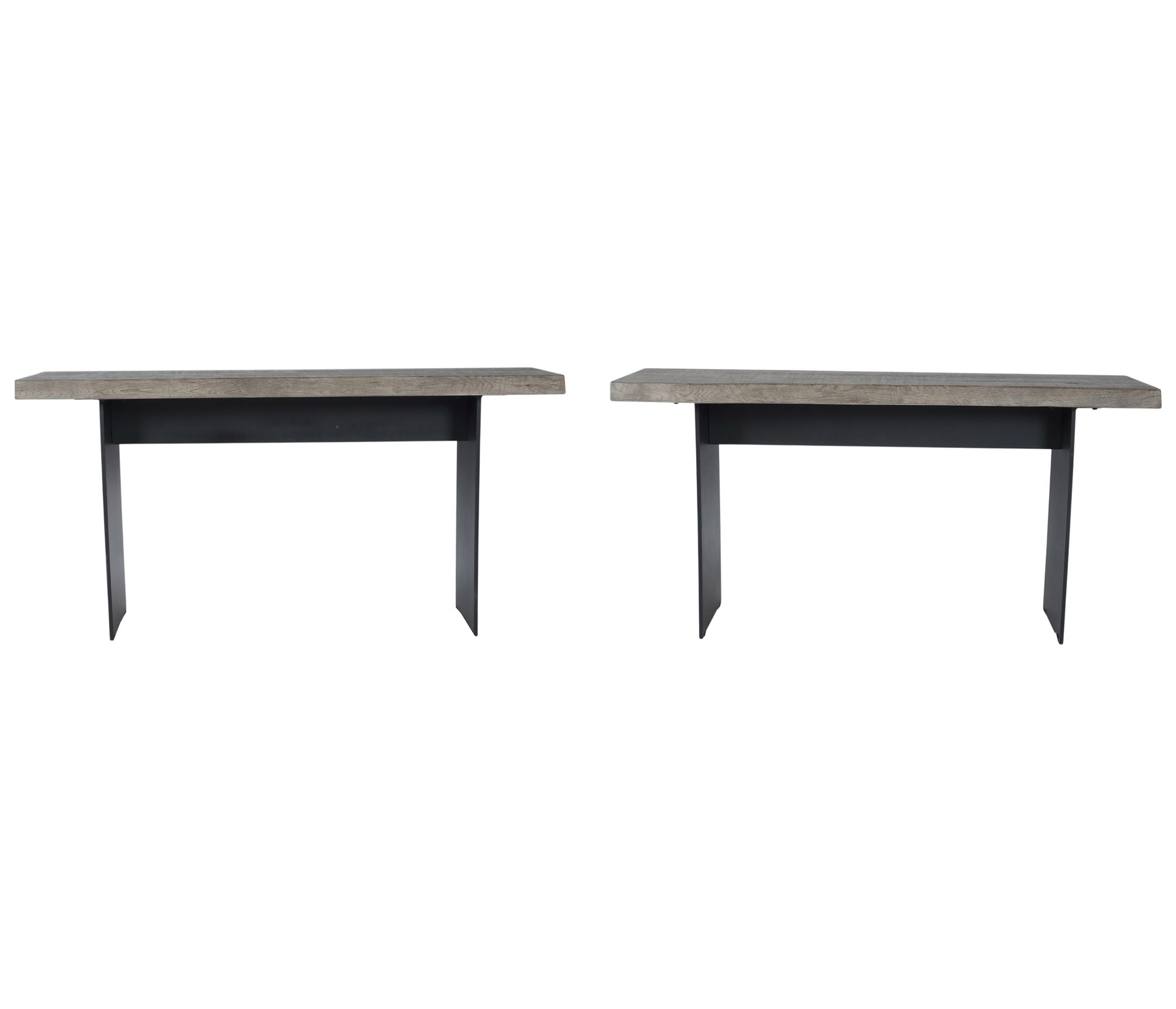 Pair of Restoration Hardware Wood and Metal Consoles