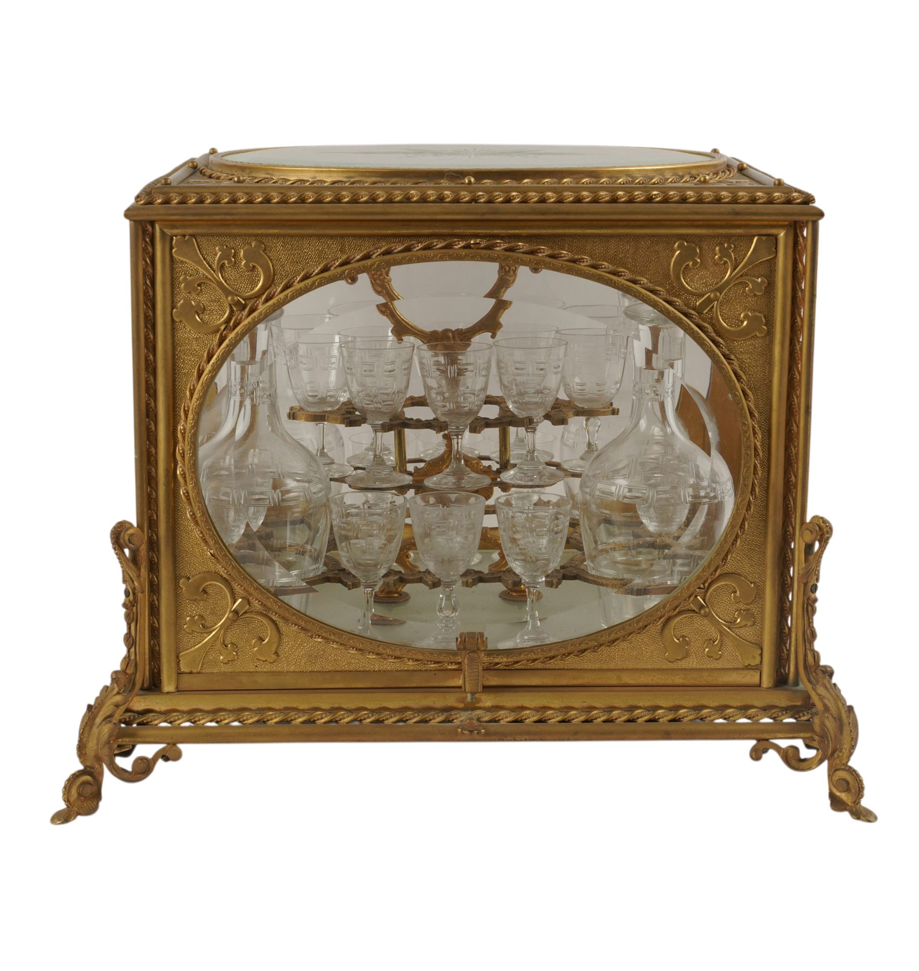 Gilt Bronze and Etched Glass Tantalus Set