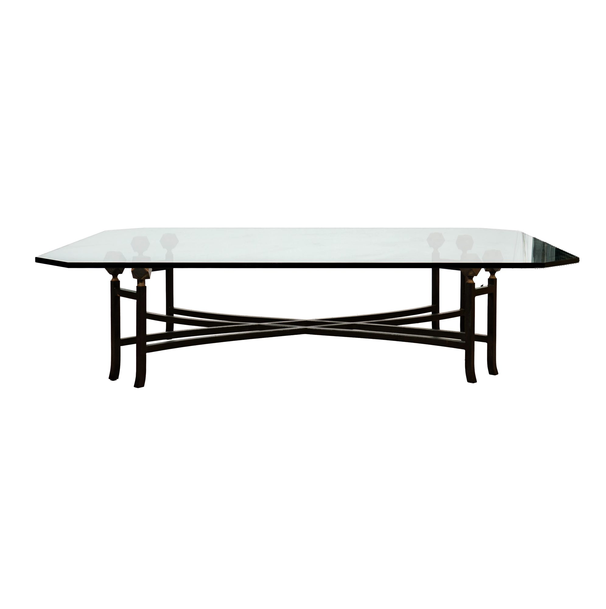Brass and Iron Glass Top Coffee Table
