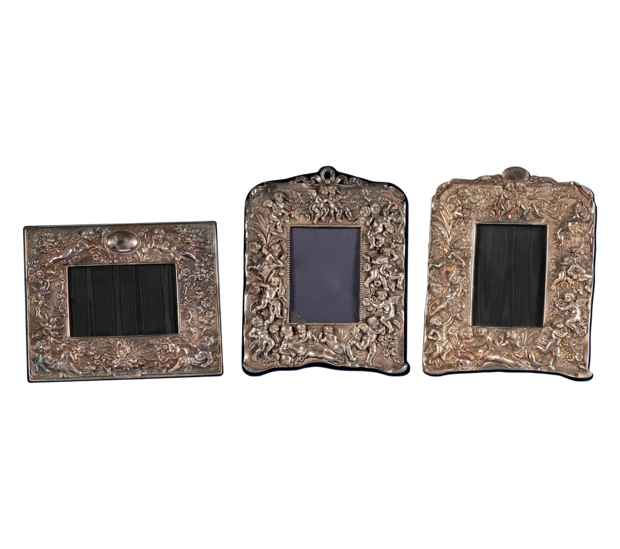 Three Sterling Silver Cherub Motif Picture Frames