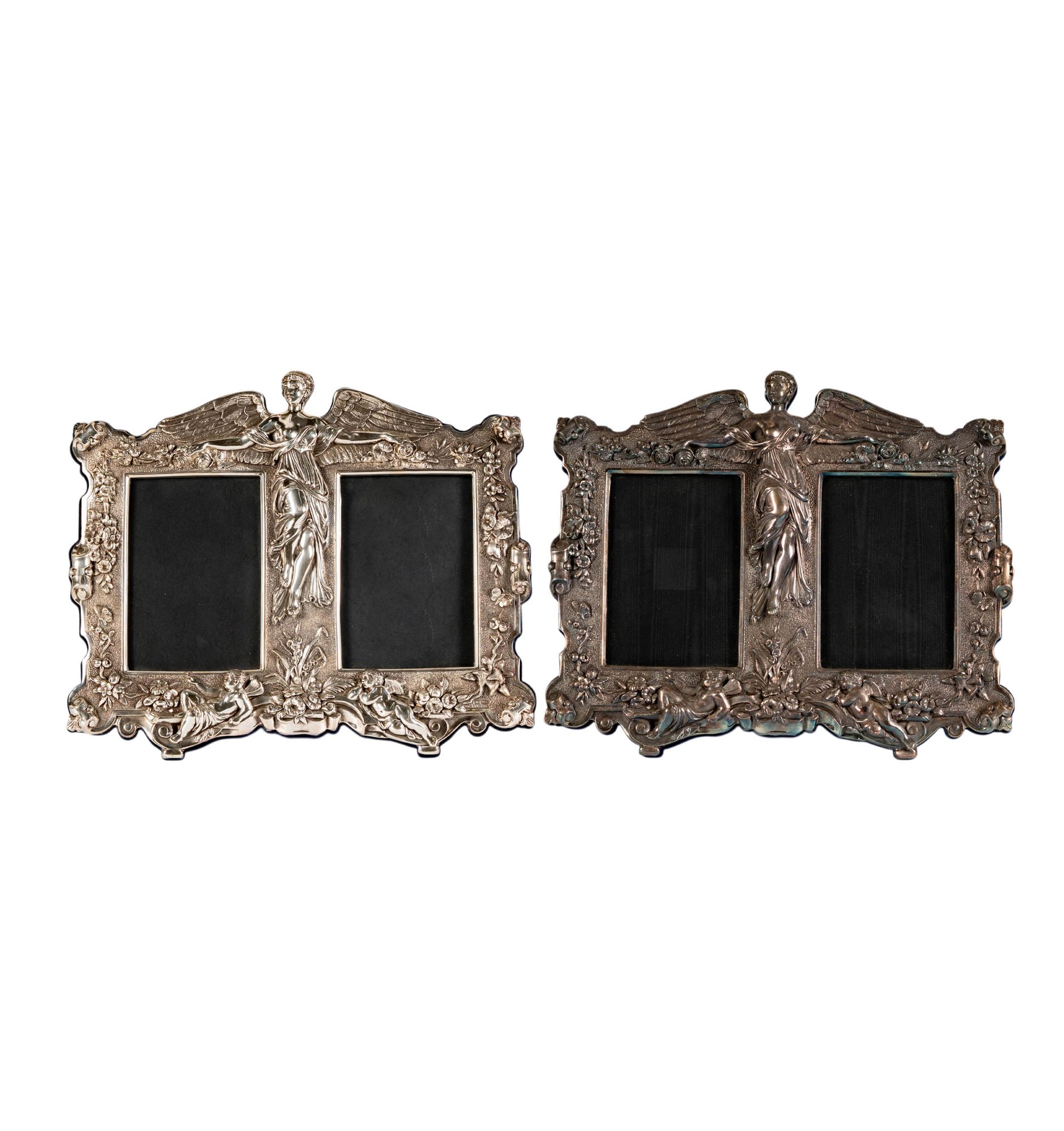 Two Sterling Silver Cherub Motif Picture Frames