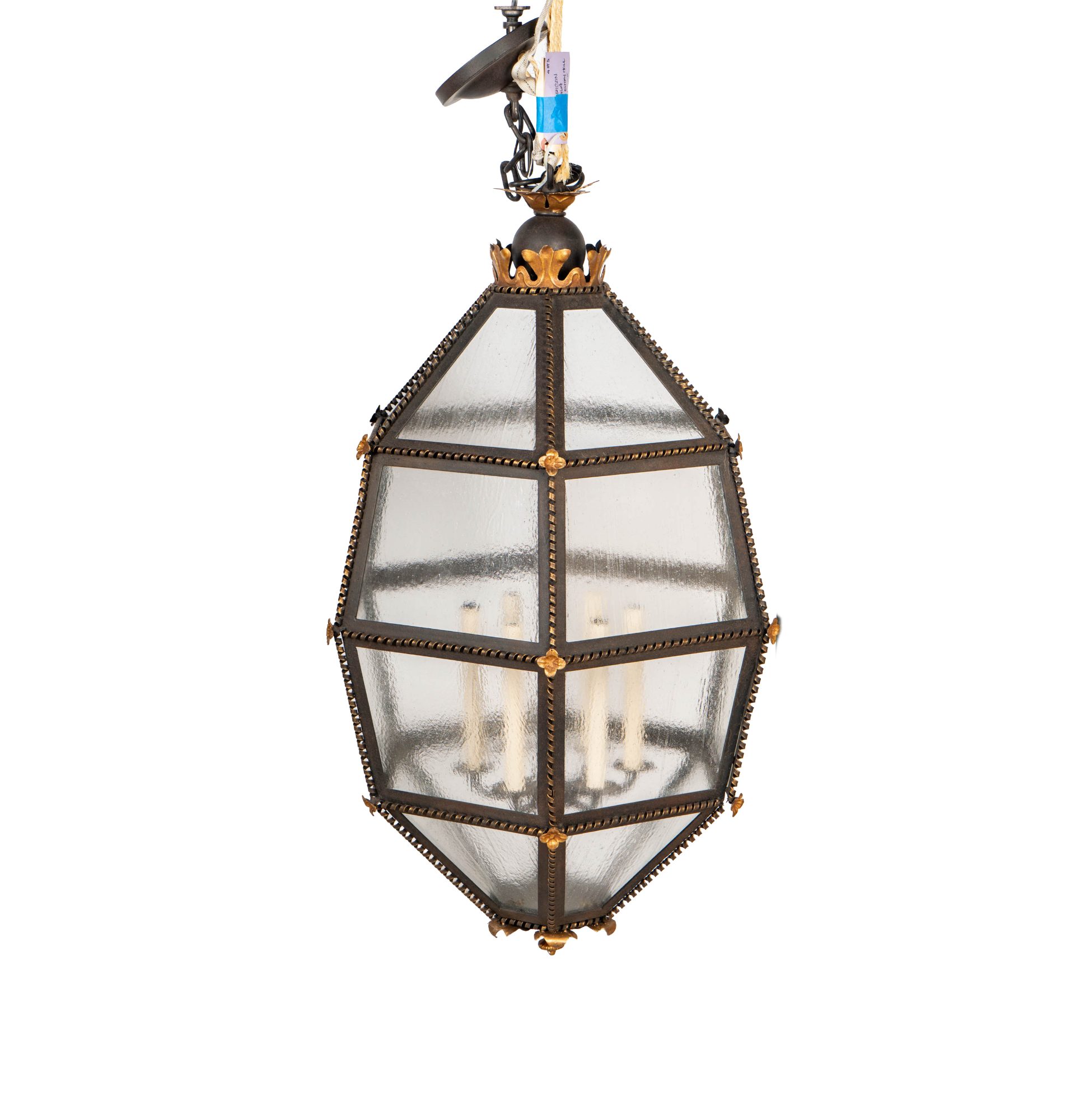 A Metal and Glass Hanging Lantern Fixture