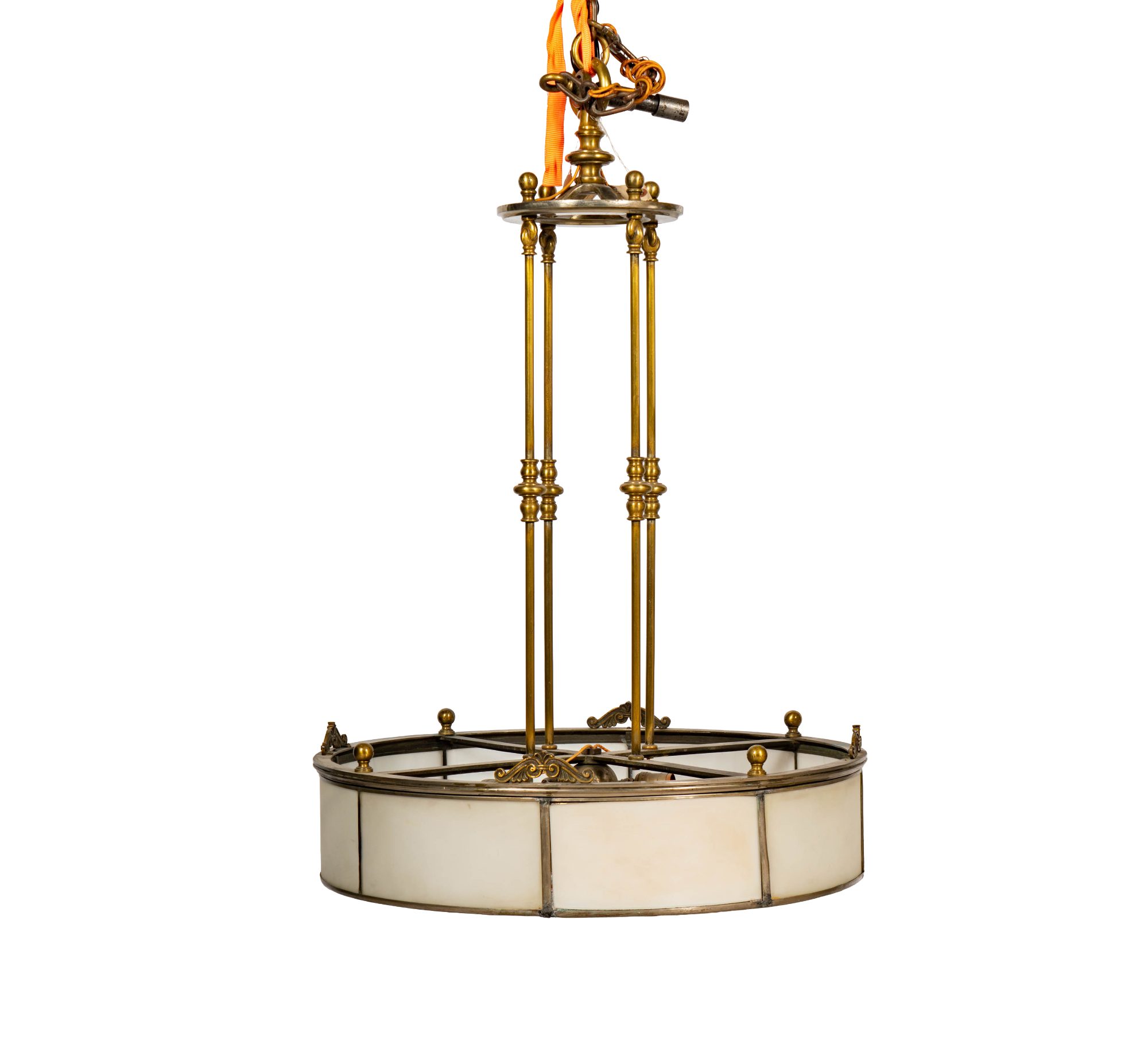 A Brass Downrod Chandelier