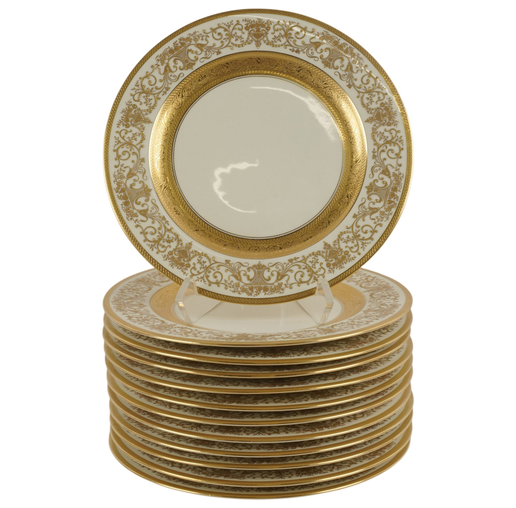 A Set of Black Night Gold Encrusted Dinner Plates