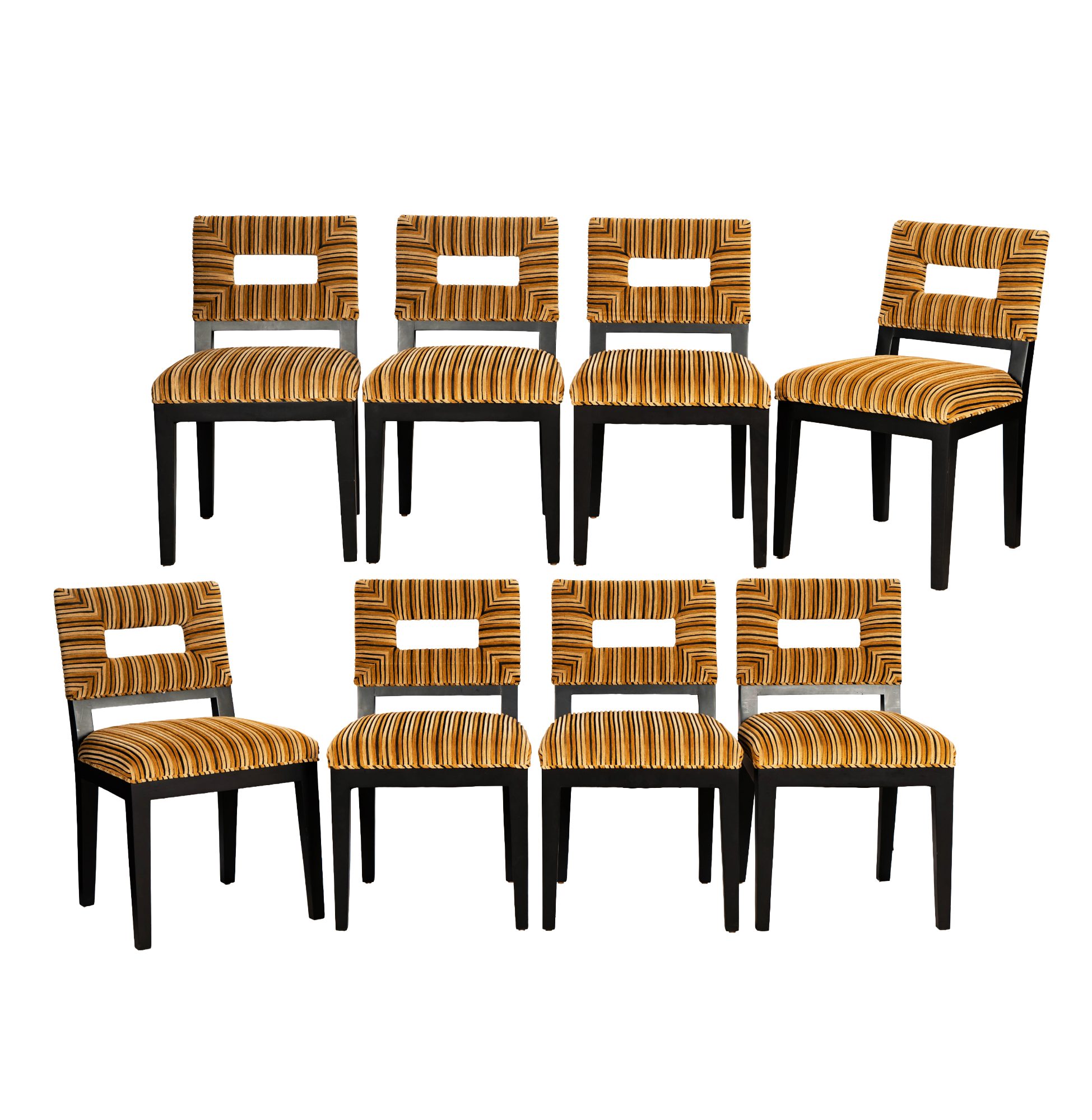 Eight Contemporary Stripe Upholstered Dining Chairs