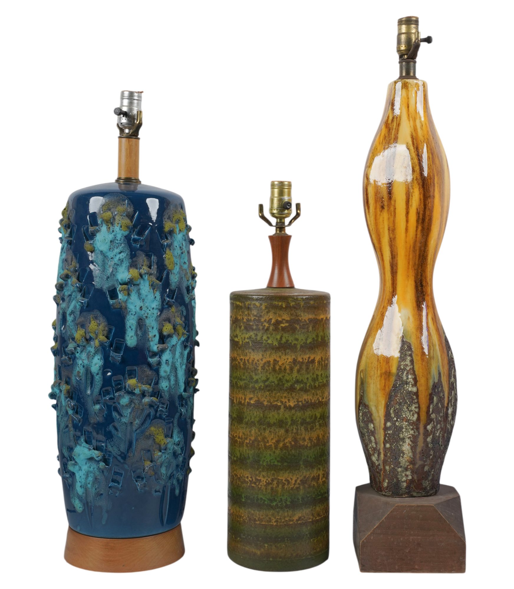 Three Assorted Lava Glaze Table Lamps