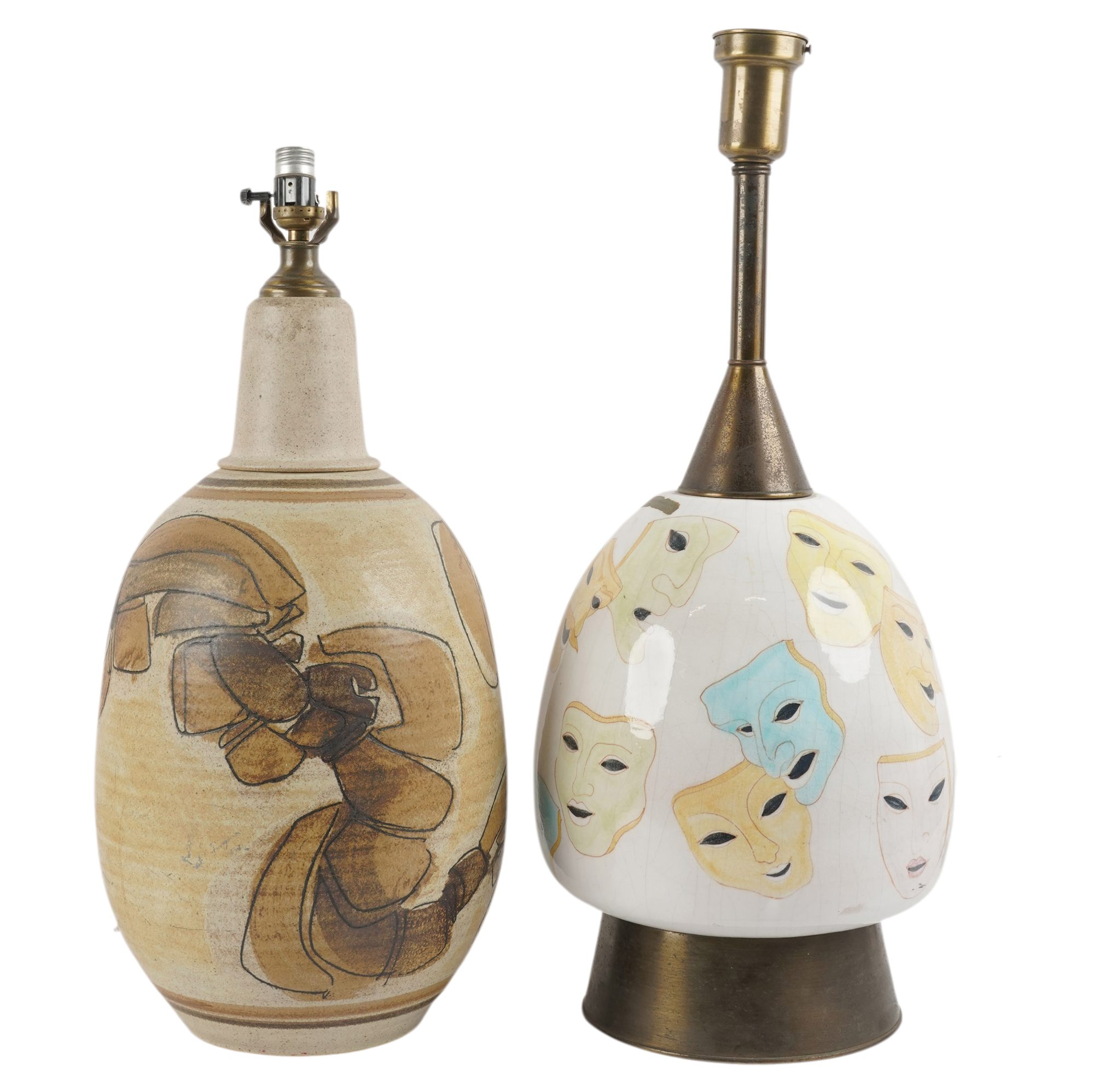 Two Assorted Round Pottery Table Lamps