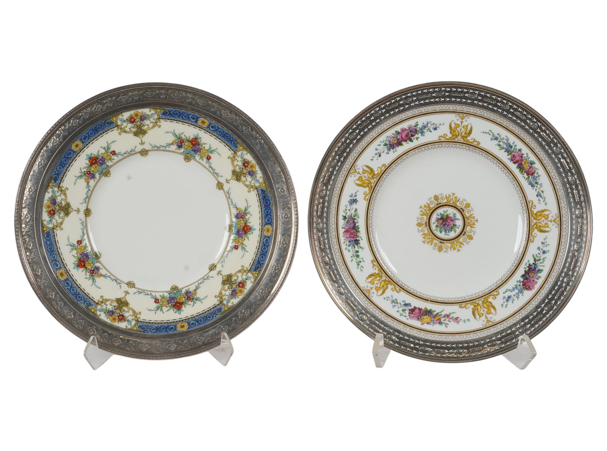 Two Sterling Silver Rimmed English Porcelain Plates