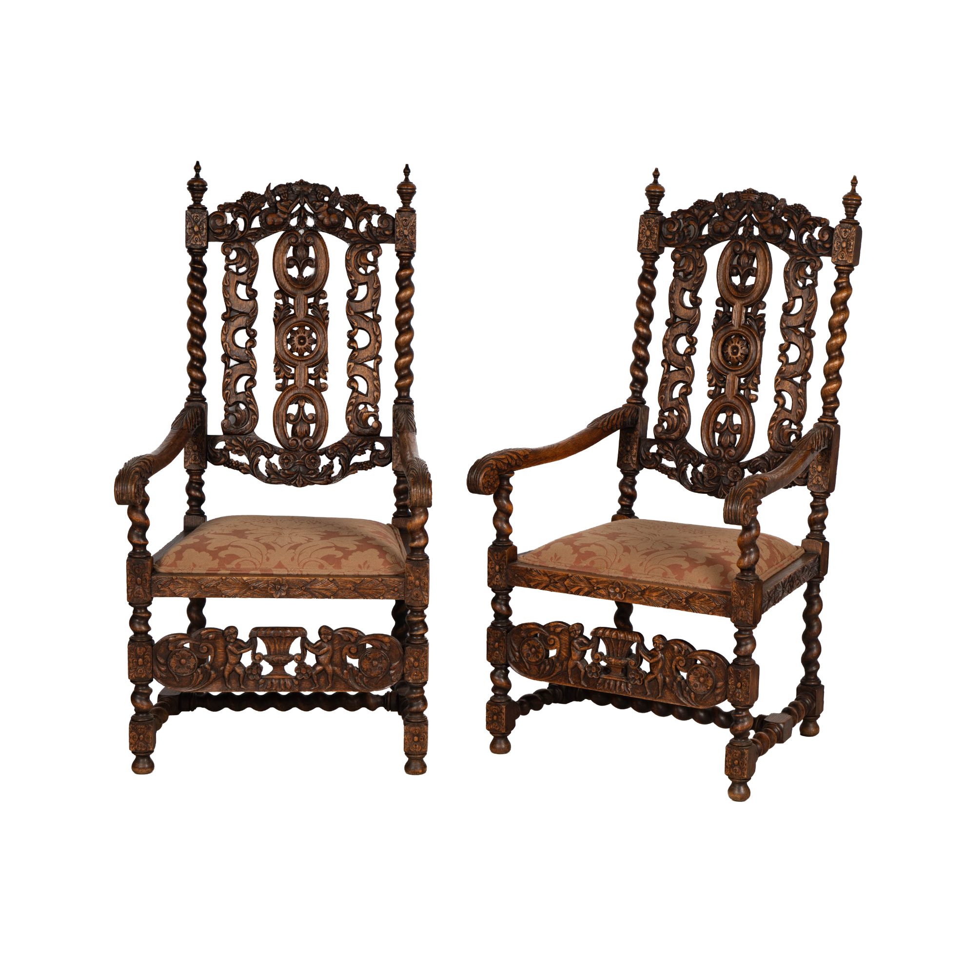 Pair of Renaissance Style Carved Armchairs
