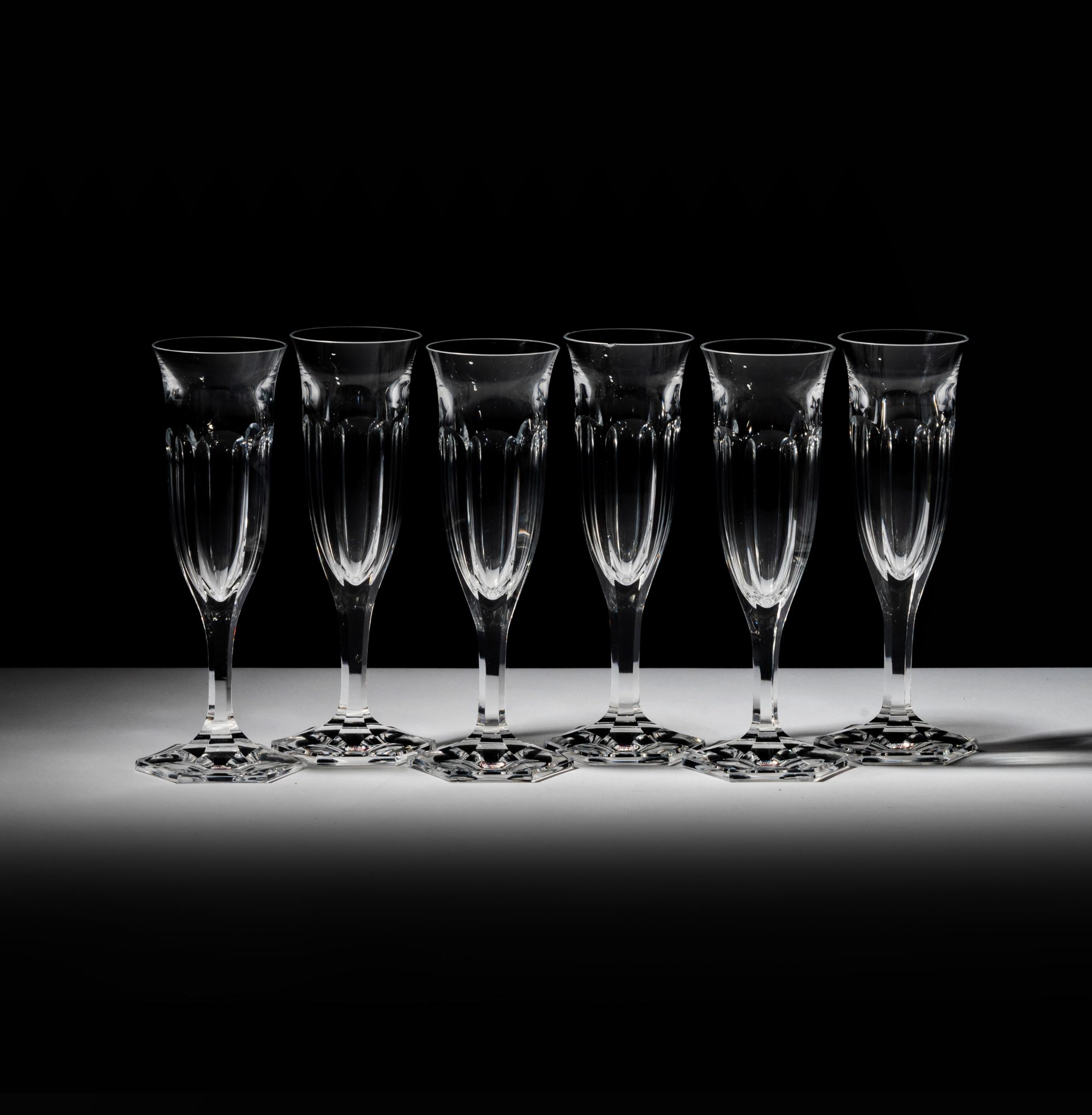 A Set of Moser Pope Pattern Champagne Flutes
