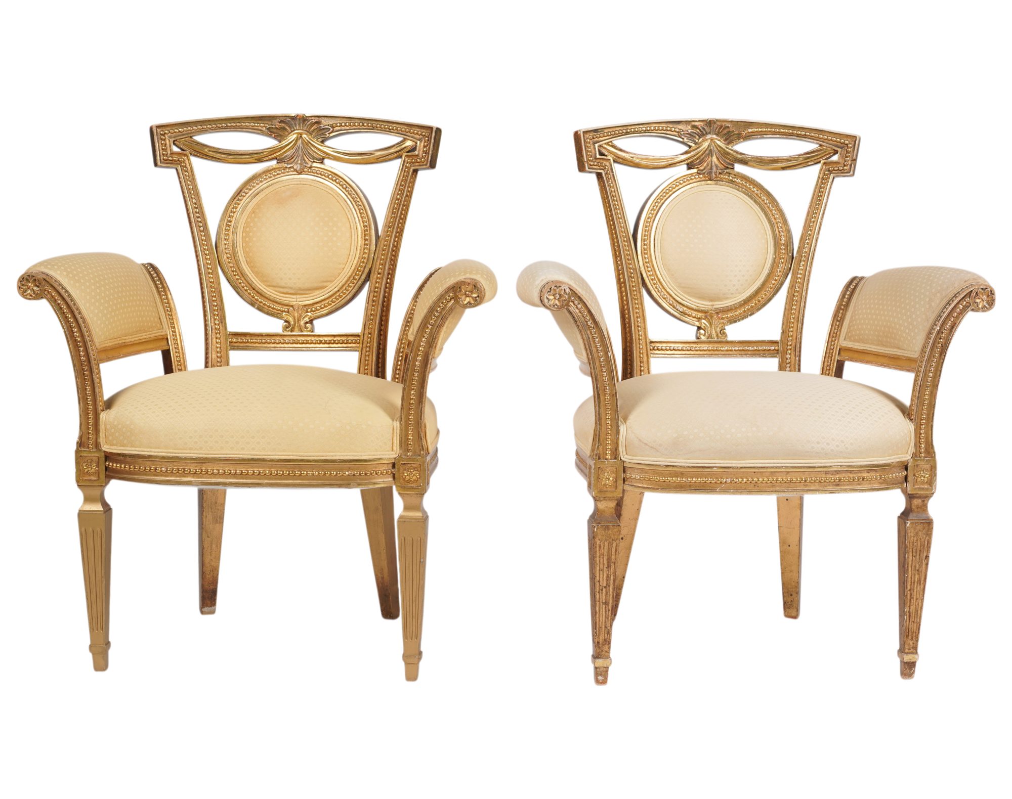 Pair of French Neoclassical-Style Giltwood Armchairs