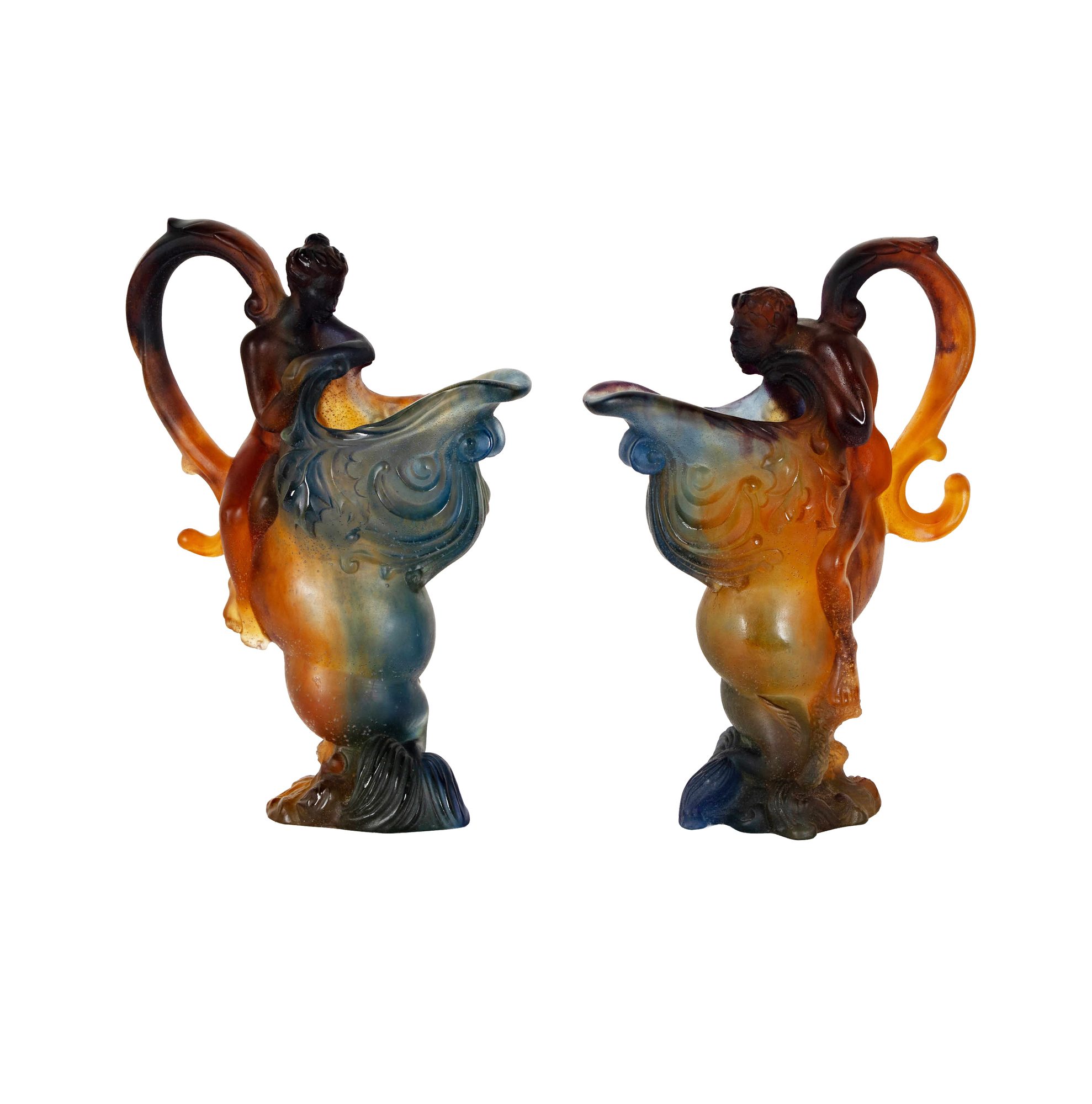 Pair of Daum Nancy Pate-de-Verre Mythologie Ewers