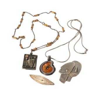 Group Of Two Silver Necklaces and one Brooch