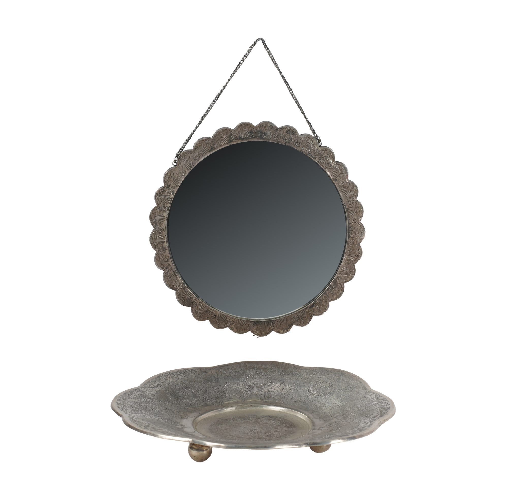 Persian Silver Bowl and Mirror